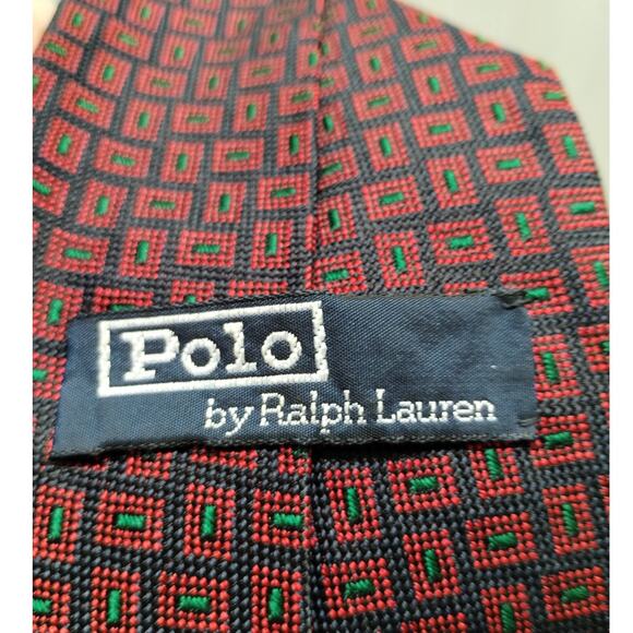 Lot of 2 Vintage Polo Ralph Lauren Red Silk Ties Paisley Geometric Prints - Picture 3 of 6